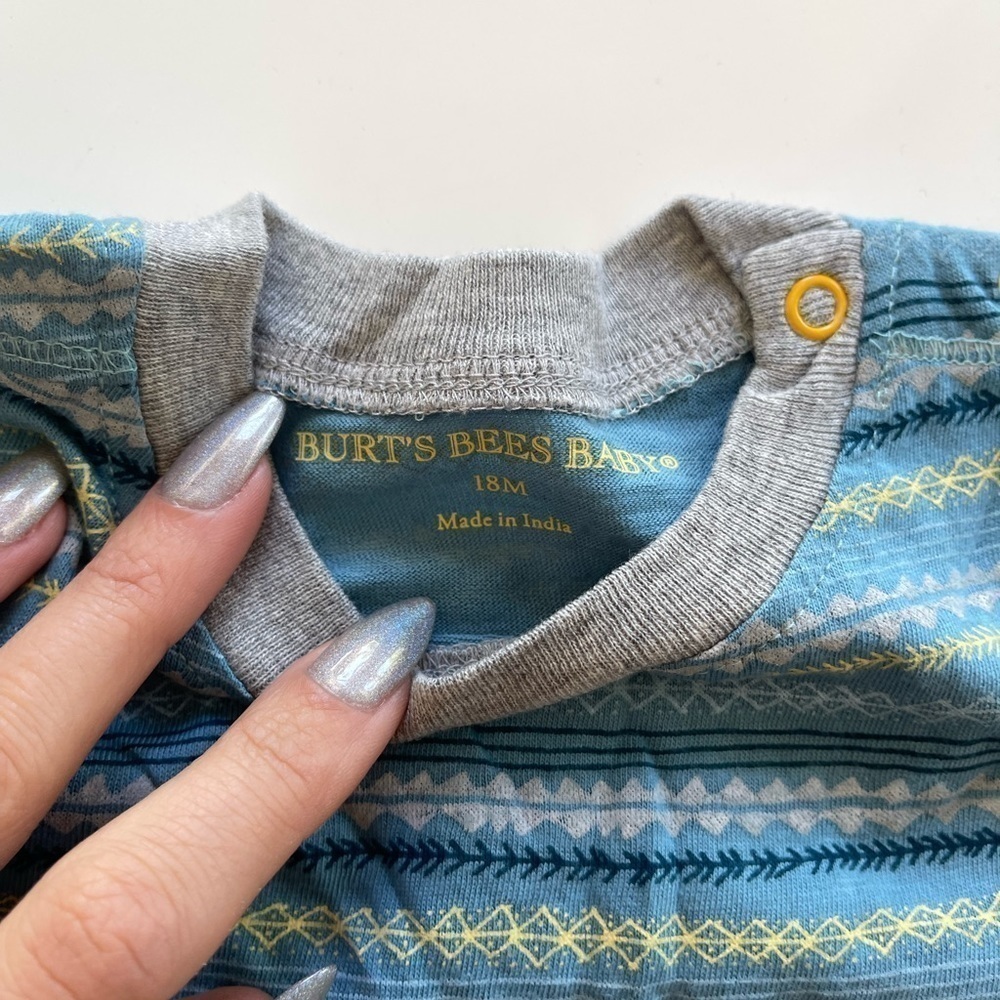 Burt’s Bees Geometric Stripe Long Sleeve Bodysuit - 18m - Picture 3 of 3
